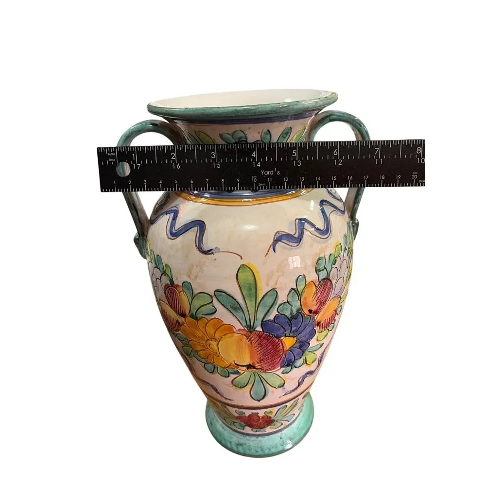 Vintage‎ Hand Painted Ceramic Vase Floral Majolica Art Pottery Decorative Urn